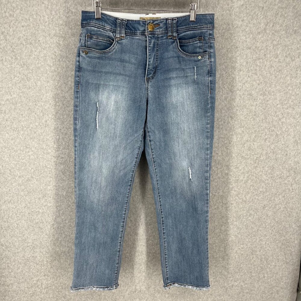 Democracy Womens Crop Jeans Size 8 Ab Solution Light Wash Frayed Hem Stretch